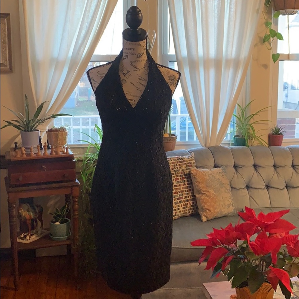 Black sequins halter cocktail dress sz 2